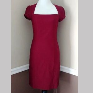 Burgundy Stretch Sheath Square Neck Pinup Dress